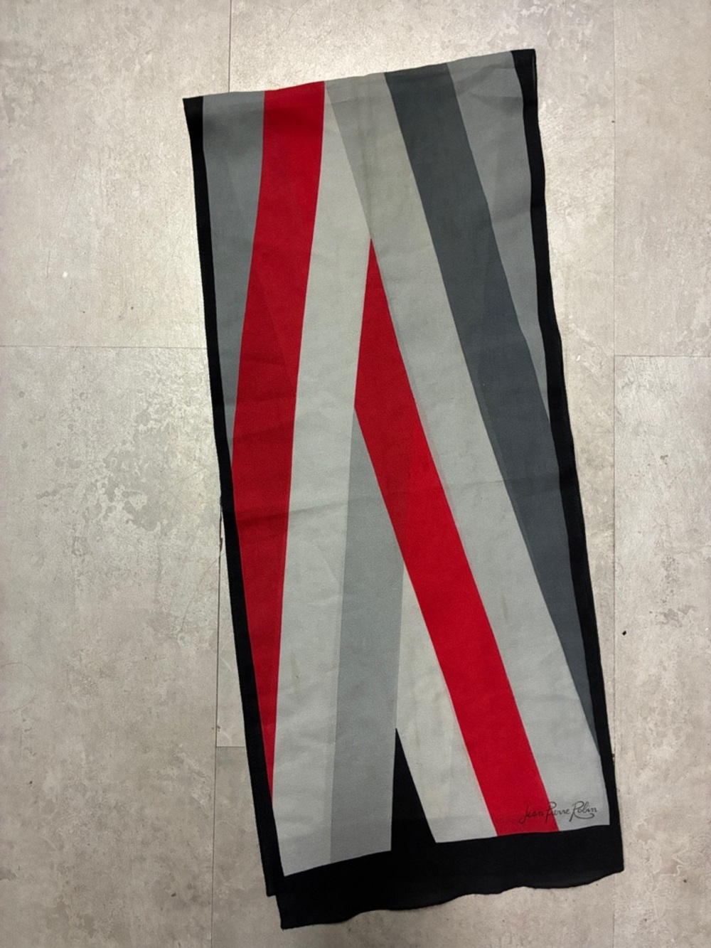 Jean Pierre Red, Gray & Black Geometric Silk Scarf